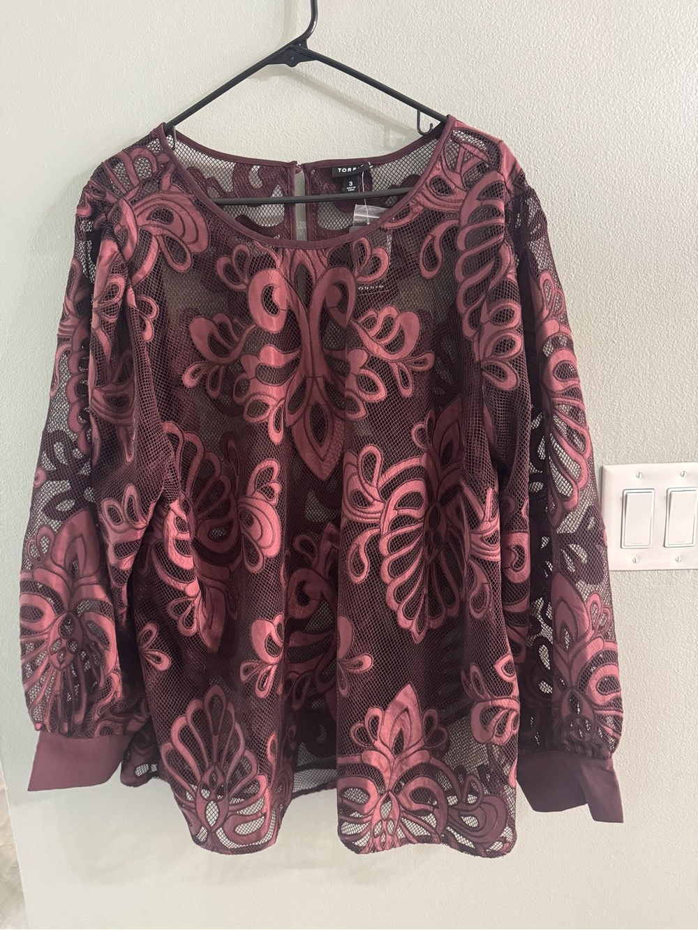 torrid rose pink floral lace mesh long sleeve blouse
